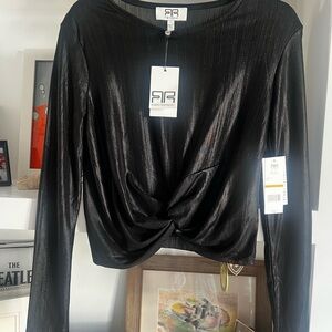 Robert Rodriguez Shiny Black Long-Sleeve Twist Hem Top